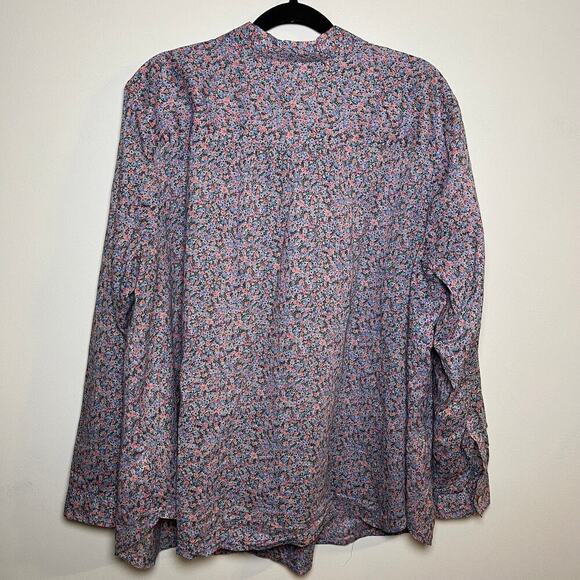 J Jill Spring Floral Button Up Purple Pink Size XL Cotton Long Sleeve Easter - Picture 3 of 9
